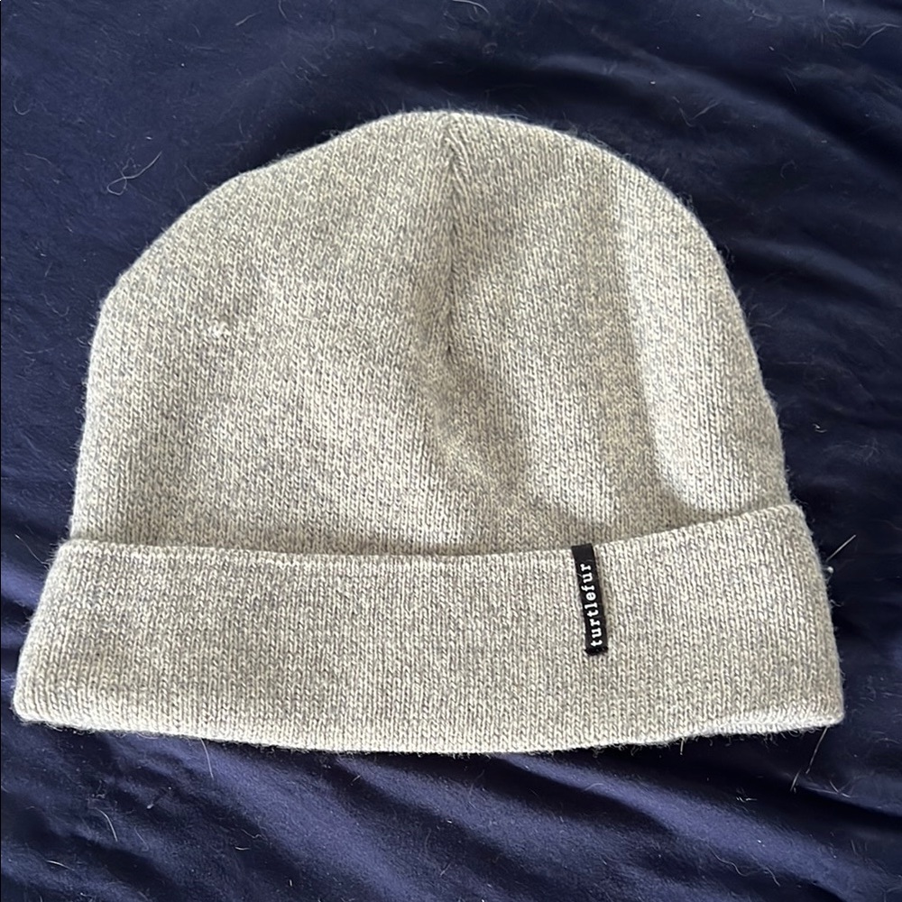 Gray Knit fleece lined Beanie with Folded Brim and Heathered Texture